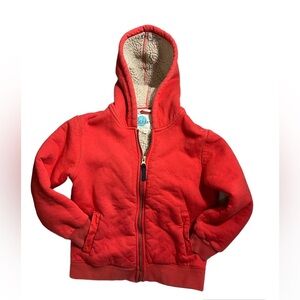 Mini Boden Sherpa Lined Hoodie red/coral | 5-6 Yrs boys kids children